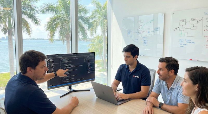 A Meta Tech Providers team in a meeting, showing collaboration and guidance on WhatsApp API